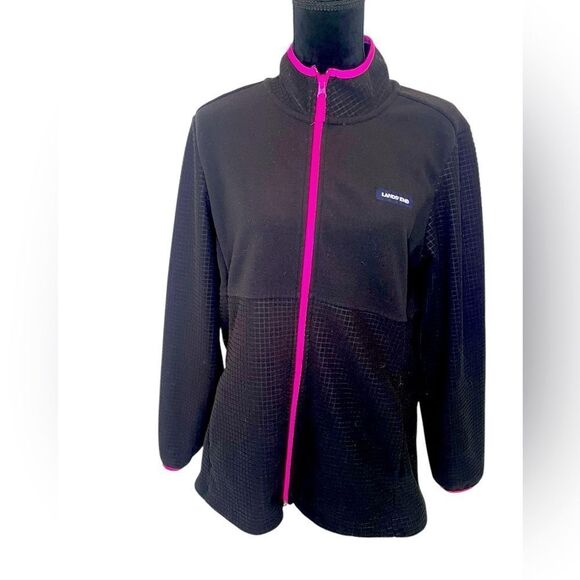 LANDS END BLACK GRID FLEECE ZIP UP WINTER JACKET WOMENS SIZE LARGE - Picture 1 of 11